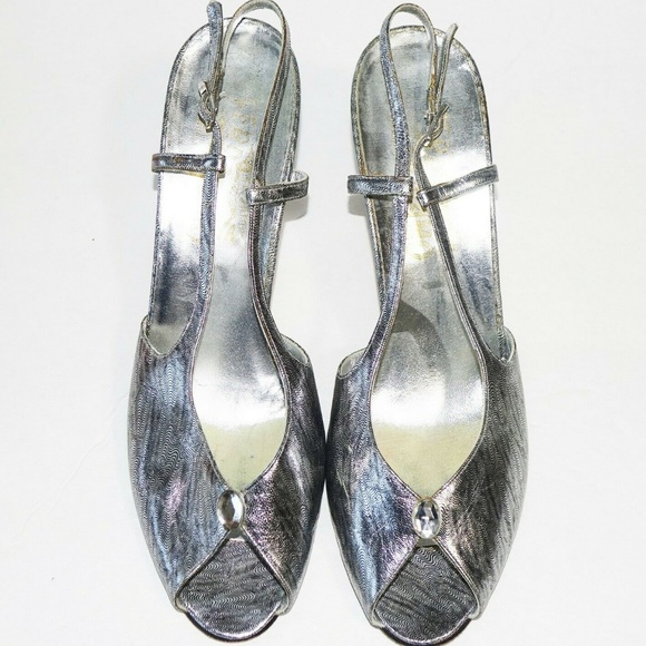Vtg Salvatore Ferragamo Shoes High Heeled Metallic - Picture 3 of 8